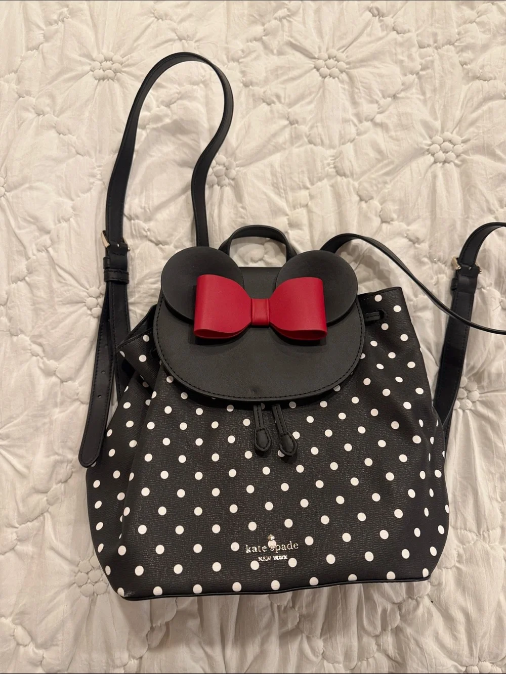 kate spade Black & White Polka Dot Backpack with Red Bow Accent